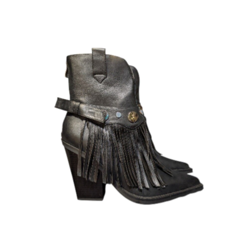 NEW Dolls Kill Simmi Darii Fringe Ankle Boots Women's Sz 8 Black Western Grunge